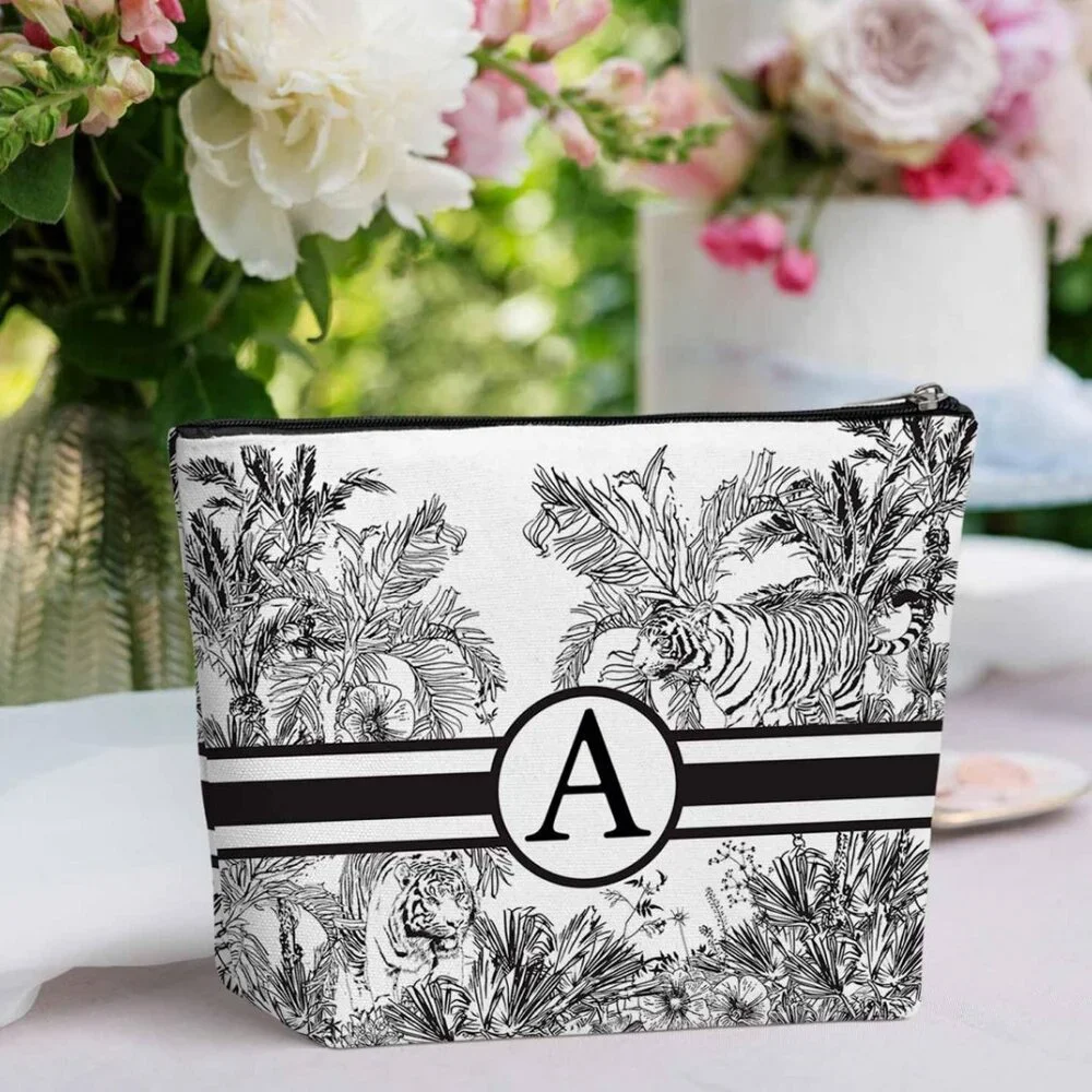 NIB Letter Monogram Initial Canvas Cosmetic Bag\Makeup Storage Pouch - A